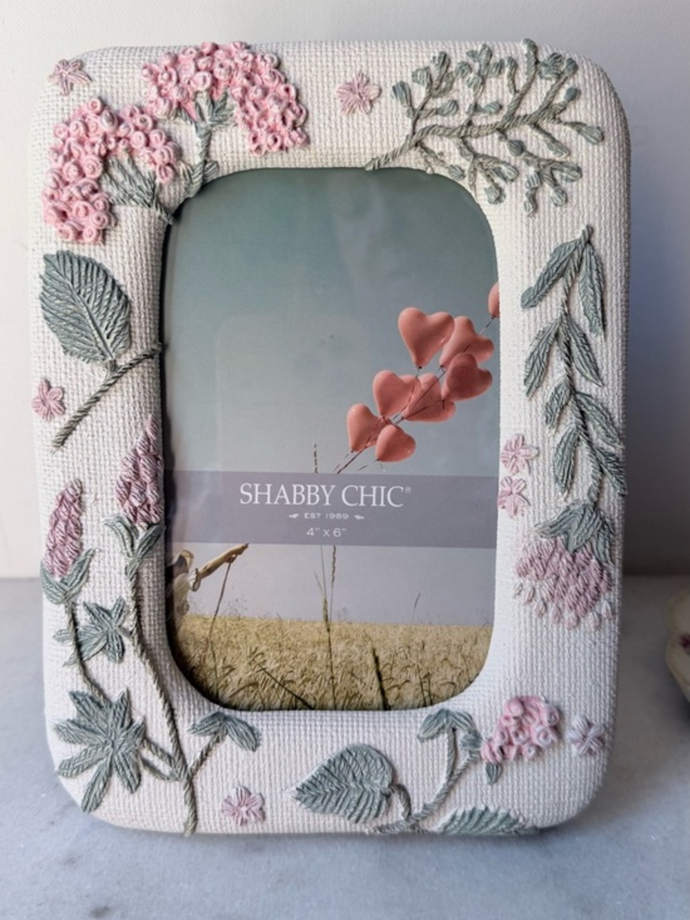 Shabby Chic Cream Frame with Pink Floral Embroidery design